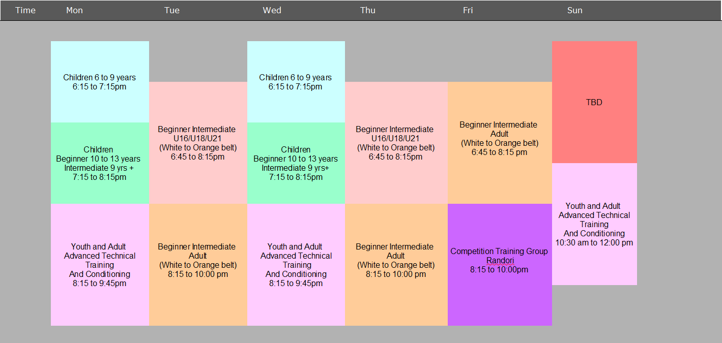 Schedule Burnaby Judo Club